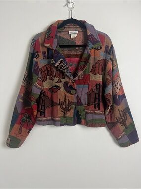 Vintage Paco Soler S/M Southwestern Vibrant Jacquard Tapestry Cropped Jacket